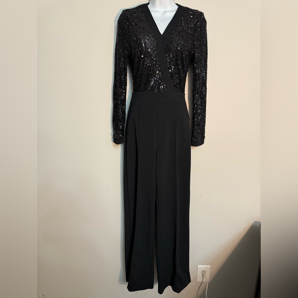 Fashion Nova Black Sequin Long Sleeve Jumpsuit size small EUC